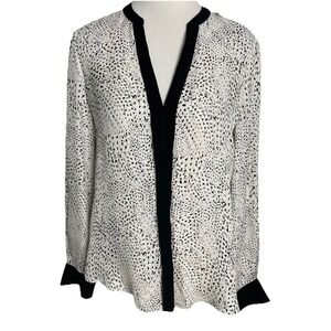 Rech Paris Black White‎ Print Silk Blouse Shirt Size 38 US 6